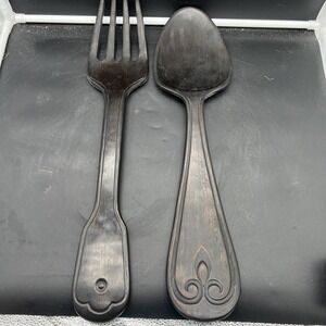 Oversized Wall Fork And Spoon Folk Art Country Farmhouse Cottage